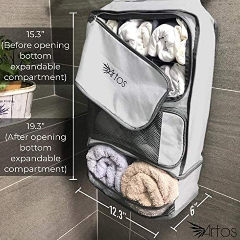 Artos Hanging Portable Luggage Suitcase Closet Shelving Organizer w/ Hooks| for Travel, Camper, RV |Packing Cube(Grey)