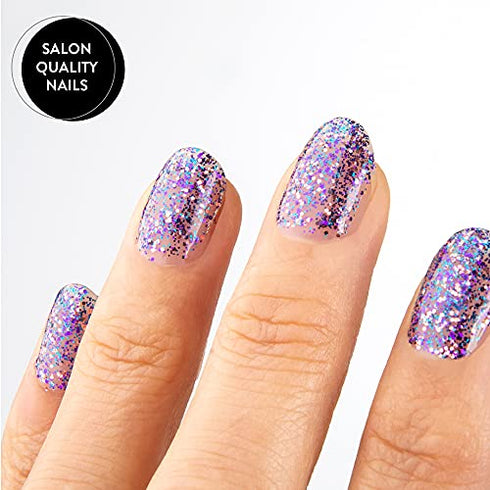 Sensationail Gel Nail Polish, “Cheers to 10 Years” Clear with Purple Glitter For up to 2 Weeks of Dazzling Color, LED Nail Lamp Required, Long-Lasting Finish, No Dry Time, 0.25 Fl Oz