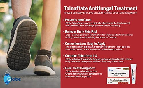 (6 Pack) Globe Tolnaftate 1% Cream 1 oz, Antifungal Treatment, Proven Clinically Effective on Most Athlete’s Foot and Ringworm, Compare to The Leading Name Brand