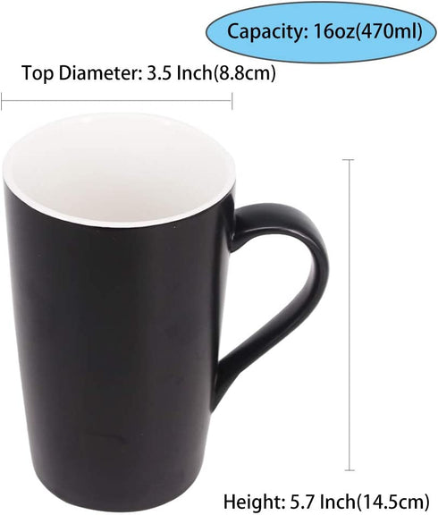 BPFY 16oz Set of 2 Ceramic Coffee Mug with Lid and Spoon, Milk Cup Classic Mug Drinking Cups for Tea, Coffee, Cocoa, Black and White Marriage or Couples (16oz)