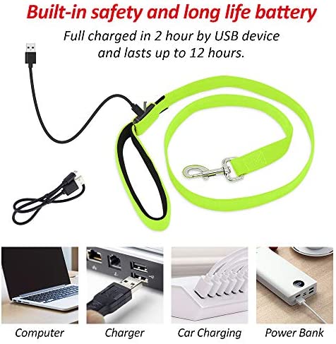 Illumifun LED Dog Leash, USB Rechargeable Pet Leash Glow in The Dark, 47.2inch Nylon Light Dog Leash for Your Dog Walking at Night (Green)