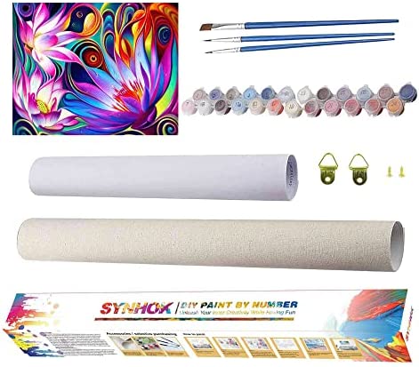 SYNHOK Paint by Numbers for Adults Kids Beginners, Acrylic Painting Kit, Paint by Numbers on Canvas, Drawing Paintwork-Colorful Flower (16x20Inch)