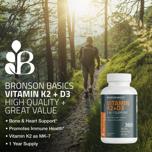 Bronson Vitamin K2 D3 (MK7) Supplement Bone and Heart Health Non-GMO Formula 5000IU (125 mcg) Vitamin D3 & 90 mcg Vitamin K2 MK-7 Easy to Swallow Vitamin D & K Complex, 360 Tablets