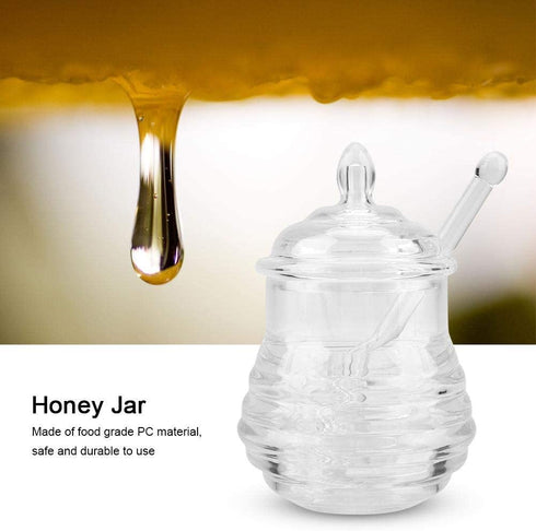 Yosoo Transparent Beehive-Shaped Honey Jar with Dripper Stick for Storing and Dispensing Honey 245ml