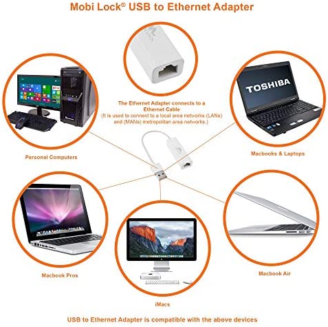 USB Ethernet (LAN) Network Adapter Compatible with Laptop, Computers and All USB 2.0 Compatible Devices Including Windows 10/8.1/8 / 7 / Vista/XP by Mobi Lock