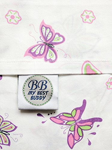 BB MY BEST BUDDY Toddler Kids Pillowcase for Boys and Girls - Butterfly/Butterflies 13 x 18 - shrinks to fit - 100% Cotton - Naturally Hypoallergenic and Soft - Designed in USA - Machine Washable