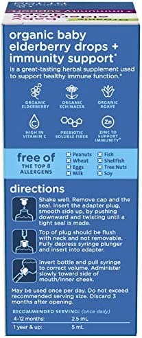 Mommy's Bliss Organic Baby Elderberry Drops, Immnity Support with Vitamins, Prebiotics, Zinc & Organic Echinacea, Age 4 Months +, 3 Fl Oz (36 Servings)