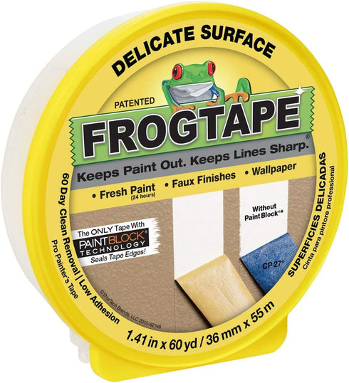 FROGTAPE 280221 Delicate Surface, Multi-Use Painter's Tape with PAINTBLOCK, Low Adhesion, 1.41 inch width, Yellow