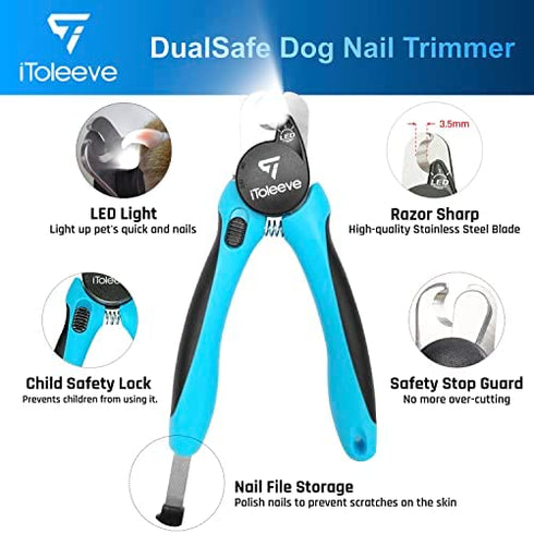 iToleeve LED Dog Nail Clipper with Light and Safety Guard, Illuminates Cats & Dogs Nails, Avoid Over-Cutting, DualSafe Dog Nail Trimmers