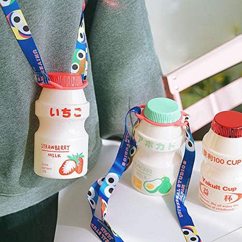 SLSNATFOUND Plastic Water Bottle Tour Drinking Bottle Yakult Shape Cute Kawaii Milk Carton Shaker Bottle for Kids/Girl/Adult Glass(480ml) (Peach)
