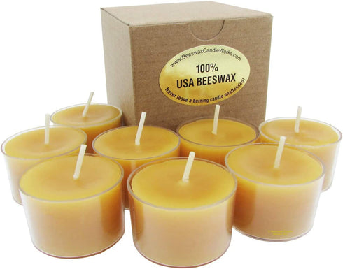 Beeswax Candle Works, 8-Hour Tea Lights (Pack of 8) 100% USA Beeswax
