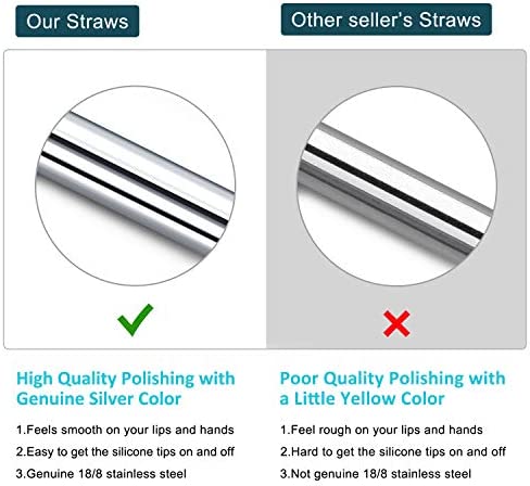 StrawExpert Set of 16 Reusable Stainless Steel Straws with Travel Case Cleaning Brush Silicone Tips Eco Friendly Extra Long Metal Straws Drinking for 20 24 30 oz Tumbler