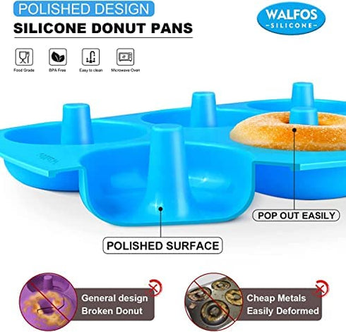 Walfos Silicone Donut Mold - Non-Stick Silicone Doughnut Pan Set, Just Pop Out! Heat Resistant, Make Perfect Donut Cake Biscuit Bagels, BPA FREE and Dishwasher Safe, Set of 3