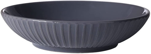 Bestone Pasta Bowls 40oz, Porcelain Embossed Strip Serving Bowls, Large Salad Soup Bowls, Microwave & Dishwasher Safe, Set of 4, Grey