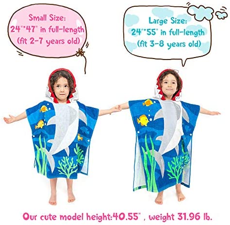 ZINGLIFE Hooded Towels for Kids Baby Boys Girls Toddlers Child Poncho Bath Towel for Beach Pool 100% Cotton Ultra Breathable Soft Enough Thick for Winter Size 24" x 47"(Brave Shark)