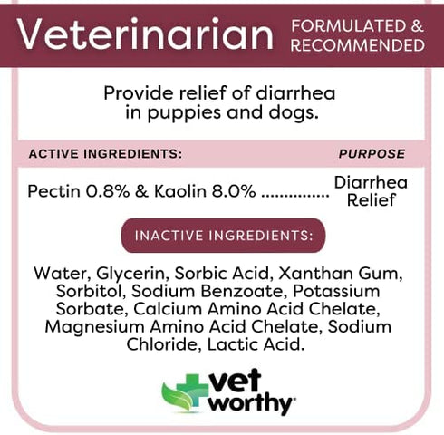 Vet Worthy Anti-Diarrhea for Dogs - Dog Supplement to Help Relieve Diarrhea, Stomach Upset, and Discomfort - Pet Digestive Health Support with Kaolin and Pectin - 4 oz