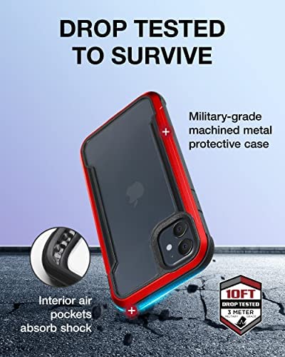 Raptic Shield for iPhone 11 Case, Shockproof Protective Clear Case, Military 10ft Drop Tested, Durable Aluminum Frame, Anti-Yellowing Technology Case for iPhone 11, Red
