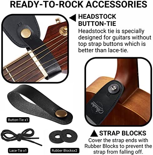 Amumu Guitar Strap Hootenanny Black White Cotton for Acoustic, Electric and Bass Guitars with Strap Blocks & Headstock Strap Tie