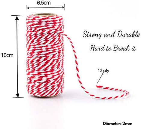 Cotton Bakers Twine Red & White, 1312 Feet/400 m Packing String Durable Rope Perfect for Ribbon, Decoration, Tying Cake, Pastry Boxes, DIY Crafts, Gift Wrapping, Art and Craft