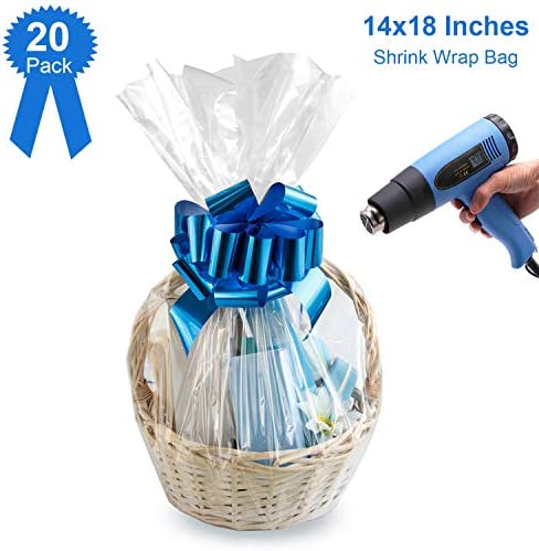 Morepack Shrink Wrap Bags,14x18 Inches Clear Shrink Wrap 20 Pack PVC Heat Shrink Bags for Gift Basket