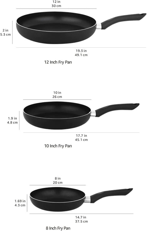 Amazon Basics 3-Piece Non-Stick Frying Pan Set - 8 Inch, 10 Inch, and 12 Inch