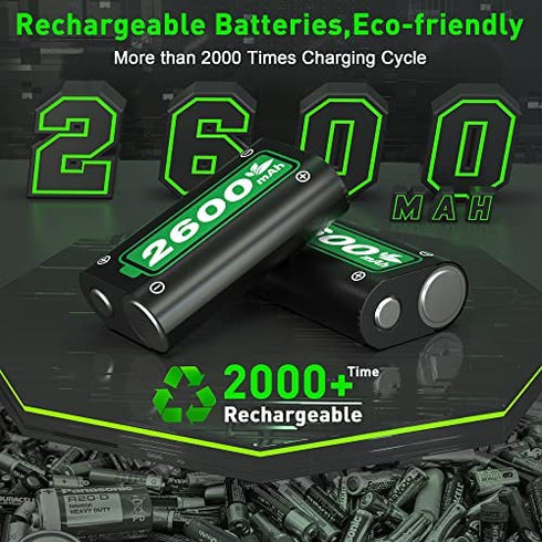 Fast Charging 2600mAh Rechargeable Battery Packs with Charger for Xbox One/Xbox Series X|S Xbox One S/Xbox One X/Xbox One Elite Wireless Controller, Long Lasting Intelligent Protection