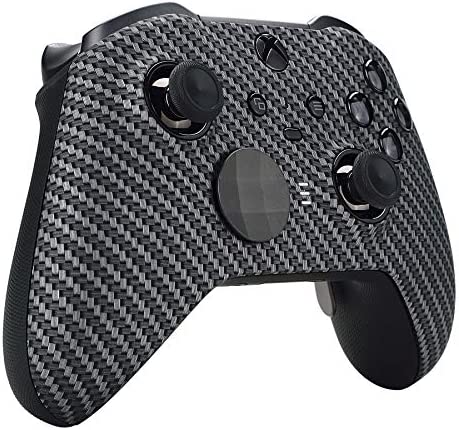 eXtremeRate Black Silver Carbon Fiber Faceplate Cover, Soft Touch Front Housing Shell Case Replacement Kit for Xbox One Elite Series 2, Xbox Elite 2 Core Controller Model 1797 - Accent Rings Included