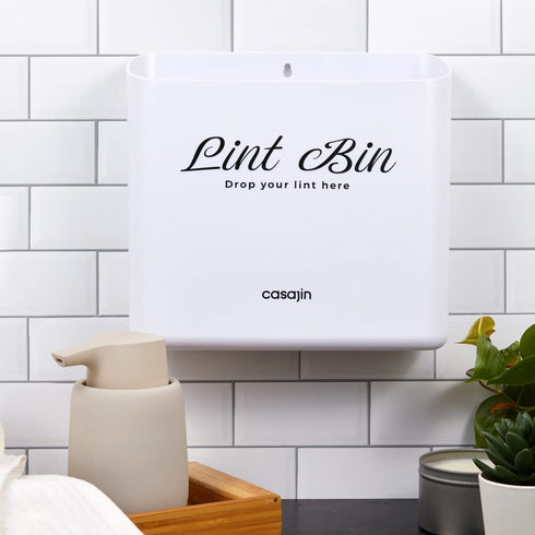 Magnetic Lint Bin for Laundry Room by CASAJIN - Space Saving Lint Bin Holder for Laundry Room Décor - Waste Bin with Magnetic Strip for Dryer, Washer, or Wall Mount