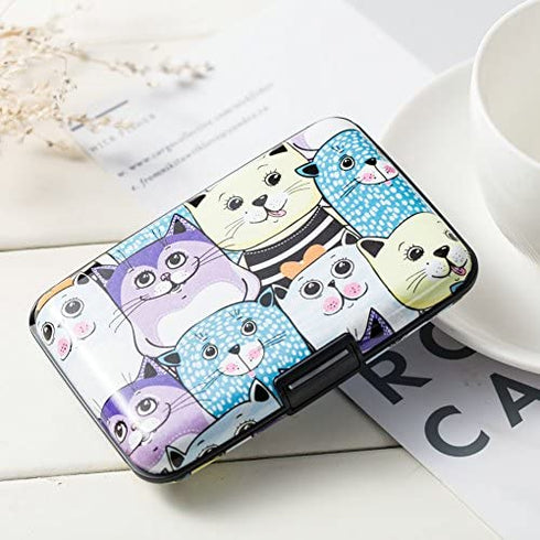 ELFISH Mini RFID Aluminum Wallet Credit Cards Holder Business Card Case Metal ID Case for Men Women (Color cat)