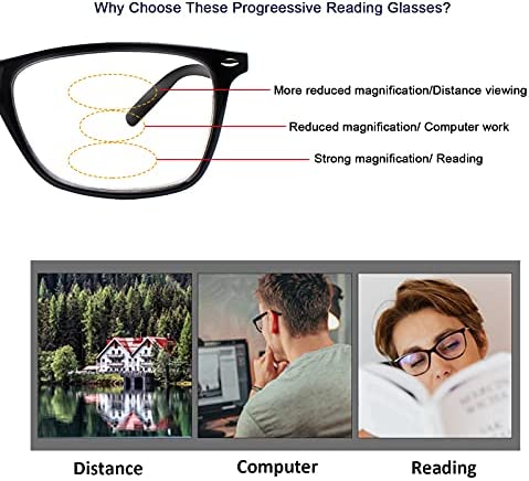 Henotin 2 Pack Blue Light Blocking Progressive Multifocus Reading Glasses for Women Men,Progressive Readers with Spring Hinge (Multicolor, 2.25)