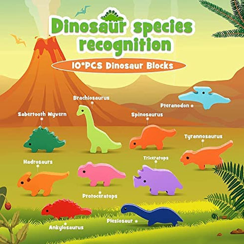 Dinosaur Stacking Toys for Kids 3-5, Wooden Building Blocks for 4-8 Year Old Boys Girls, Early Educational Montessori Toys for Toddlers, Boys STEM Toys Age 2 3 4 5 for Birthday Gifts