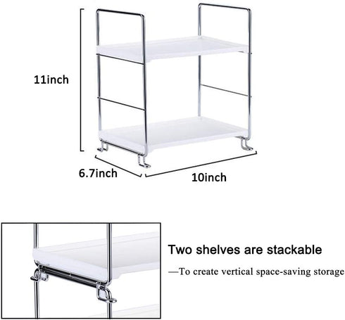 KINGBERWI 2-Tier Standing Storage Shelf Kitchen Bathroom Countertop Stackable Organizer Spice Rack Holder, Silver
