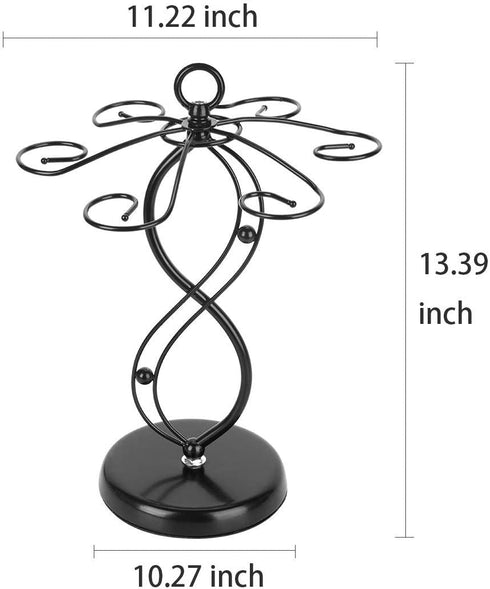 Countertop Wine Glass Holder - Freestanding Tabletop Stemware Storage Rack Metal Glasses Display Rack Black with 6 Hooks