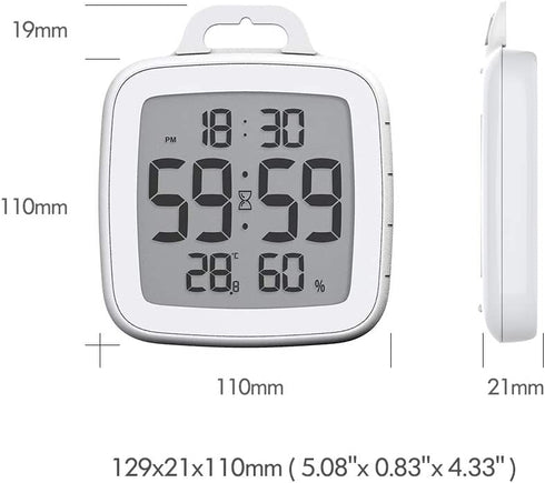 BALDR Digital Shower Clock with Timer | Waterproof Design, Perfect for The Bathroom - Displays Time, Temperature, and Humidity(White)