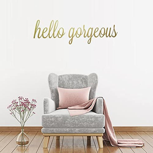 TOARTi Hello Gorgeous Wall Decor,Positive Mirror Decals,Inspirational Lettering Wall Sticker,Beautiful Gold Hello Gorgeous Vinyl Wall Decal for Women Bedroom Bathroom Home Decor