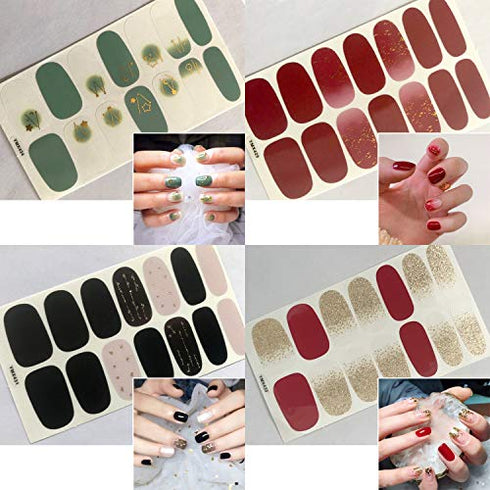 WOKOTO 20 Sheets Full Wraps Nail Art Polish Stickers Strips Set with 1Pc Nail File Glitter Star Adhesive Nail Decals Manicure Tips