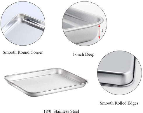 WEZVIX Stainless Steel Baking Sheet with Rack Set Tray Cookie Sheet & Oven Pan 12.5 x 10 x 1 inch, Non Toxic & Healthy, Rust Free & Less Stick, Thick & Sturdy, Easy Clean & Dishwasher Safe