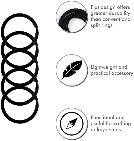 Flat Key Rings Key Chain Metal Split Ring 36pcs (Round 3/4 Inch, 1 Inch and 1.25 Inch Diameter), for Home Car Keys Organization, Lead Free Electroplated Black
