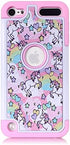 Apple iPod Touch 5,6th Case, iPod 7th Generation Case, Rainbow Unicorn Pattern Shockproof Studded Rhinestone Crystal Bling Hybrid Case Silicone Protective Armor for Apple iPod Touch 5 6th Generation
