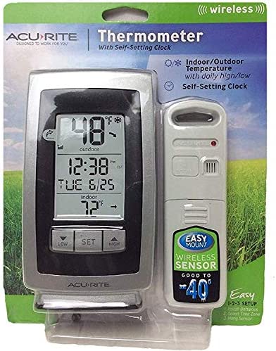 Acurite Digital Indoor / Outdoor Wireless Thermometer 00754w4 with Self-setting Clock and Daily High/low