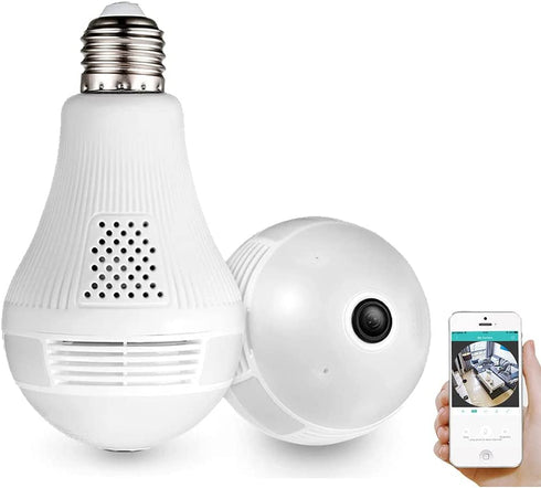 EVERSECU 360° Panoramic View 1080P WiFi IP Bulb Camera with FishEye Lens 360 Degree 3D VR Panoramic View Home Security CCTV Camera Wirelss Security Camera