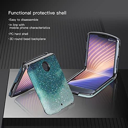Case for Motorola RAZR 5G Flip Phone Glitter Diamond Designed Bling Luxury Light Slim Shockproof Protective Phone Case Sparkle Fashion Cover for Girly Girls Women (Green)
