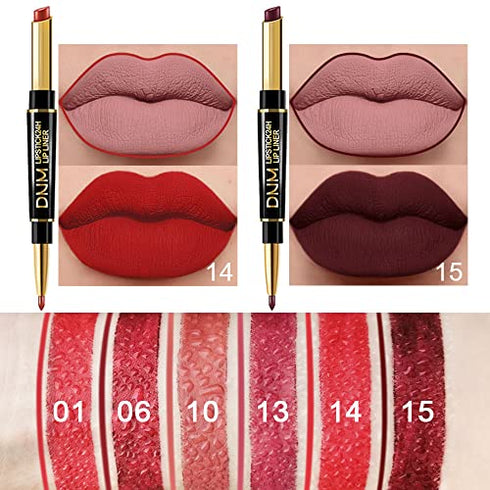 6Pcs Lip Liner and Lipstick Lip Stain Makeup Set, DNM Dark Red Black Nude Matte Lipstick with Lip Liner Set Long Lasting Waterproof 24 Hour Lipstick and Lip Liner Set labiales matte larga duracion 24