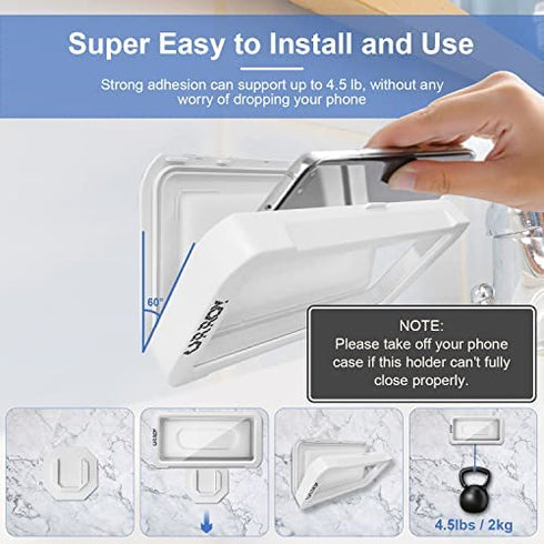 URROY Waterproof Shower Phone Holder, 360° Rotation Shower Phone Case, Anti-Fog High Sensitivity Cover Mount Box for Bathroom Wall Mirror Bathtub Kitchen, Compatible with 4" - 7" Cell Phones