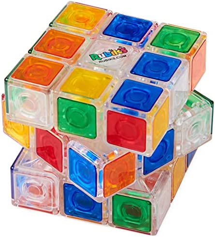 Rubik’s Crystal, New Transparent 3x3 Cube Classic Color-Matching Problem-Solving Brain Teaser Puzzle Game Toy, for Kids and Adults Aged 8 and up