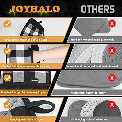 Joyhalo 4 Pack Christmas Pot Holders Buffalo Plaid, Pot Holders for Kitchen Heat Resistant, Potholder, Pot Holder, Hot Pads for Kitchen for Cooking and Baking