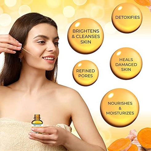 Natrulo Turmeric Serum for Face & Body - All Natural Turmeric Skin Brightening Serum - Cleanses Skin, Fights Acne, Evens Tone, Heals Scars - Pure Handcrafted Skincare Made in the USA