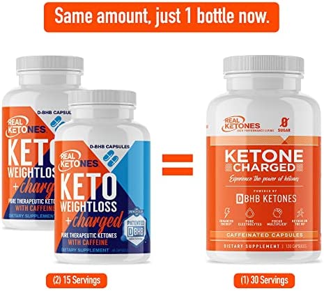 Real Ketones - Day Time AM Caffeine Keto Pills - BHB Exogenous Ketones Capsules, Energy, Focus and Rapid Ketosis (30 Servings)
