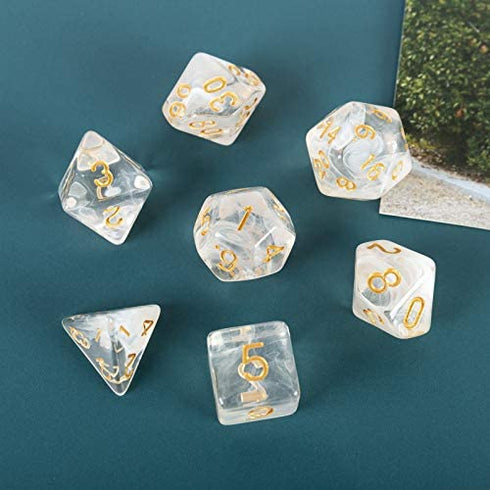 2 Sets Transparent Resin Polyhedral 7-Die Dice Set Fit Dungeons and Dragons Smoke DND Dice for Role Playing Game RPG MTG Table Game Dice (Black, White)