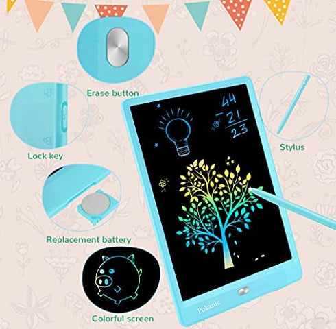 Pokanic Colorful LCD Pad Drawing Tablet Learning and Educational Writing Board Erasable Reusable Toy Magic Doodle for Kids Children Student Teacher School Home Office (Blue, 10 inch)